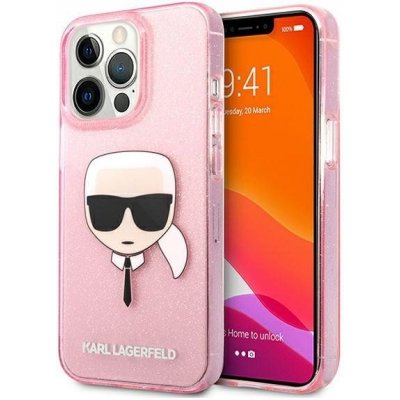 Pouzdro Karl Lagerfeld hard silikonové iPhone 13 Pro MAX Glitter Karl`s Head růžové