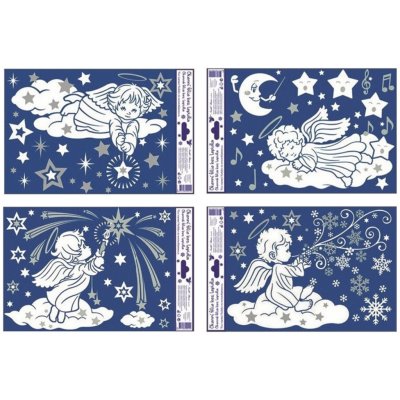 Anděl Okenní fólie bílá andílci na mráčku s glitry 27 x 20 cm – Hledejceny.cz