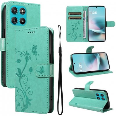 Flowers knížkové pouzdro na Motorola Moto G57 Power 5G modrozelené – Zboží Živě