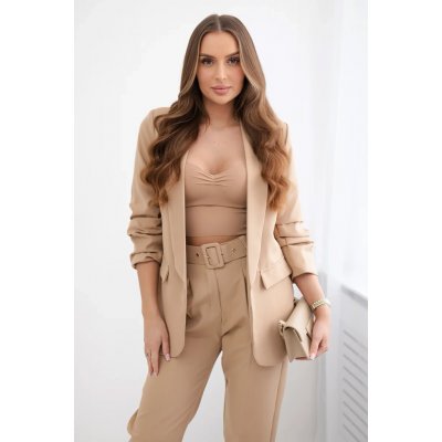Fashionweek italská souprava elegantního saka s kalhotami K80172B capuccino – Zboží Dáma