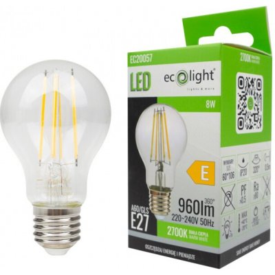 Ecolight LED žárovka filament E27 8W teplá bílá – Hledejceny.cz