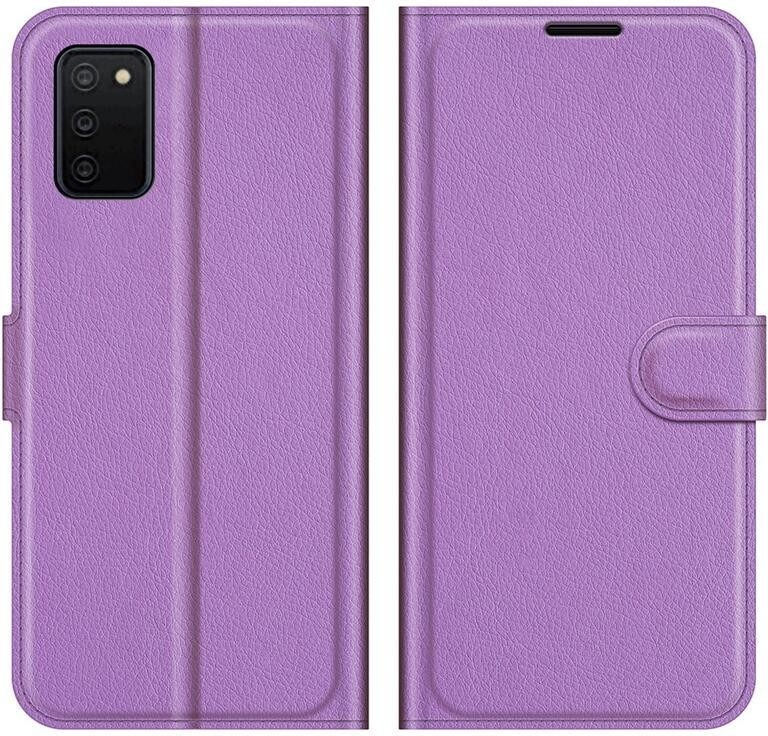 Pouzdro Litchi PU kožené peněženkové pro mobil Samsung Galaxy A03s 166.6 x 75.9 x 9.1mm - fialové