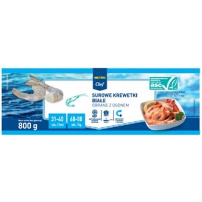 METRO Chef Krevety 31/40 bílé syrové, loupané, s ocáskem 800 g – Zboží Dáma