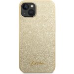 Pouzdro Guess Glitter Flakes Metal Logo iPhone 14 Plus - zlaté – Sleviste.cz