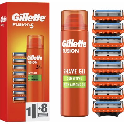 Gillette Fusion5 Fusion5 náhradní břity 8 ks + Fusion5 Ultra Sensitive gel na holení pro citlivou pleť 200 ml dárková sada – Sleviste.cz