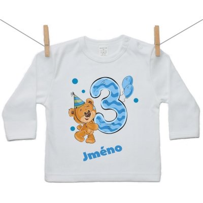 Boodyy tričko s dlouhým rukávem 3 roky s Medvídkem a jménem dítěte chlapec – Zboží Dáma