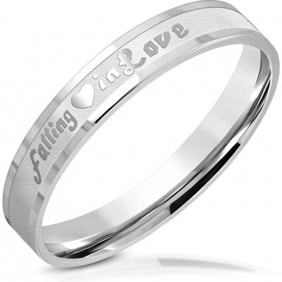 Šperky Eshop prsten z chirurgické oceli nápis falling in Love lesklé linie matný pás 3 L07.08
