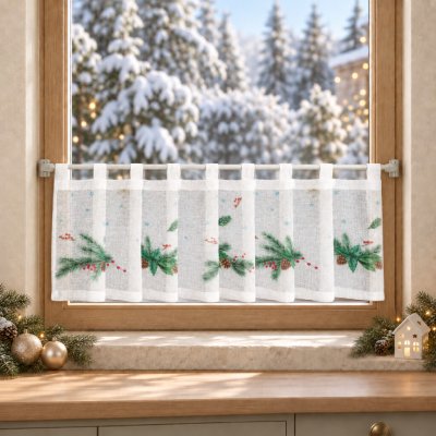 Vánoční dekorační krátká vitrážová záclona do kuchyně PINE CONES 150x30 cm MyBestHome – Hledejceny.cz