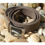 Pásek khaki unisex pletený pružný stříbrné kování hnědý – Hledejceny.cz