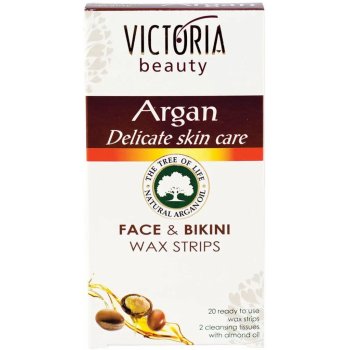 Victoria Beauty ARGAN Depilační pásky na obličej a oblast bikin + 2 olejové ubrousky 22 ks