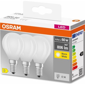 Osram 3PAK LED žárovka LED E14 P45 5,5W = 60W 806lm 2700K Teplá bílá 300° Filament