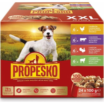 Propesko kuře & hovězí & krůta & jehně 24 x 100 g – Sleviste.cz