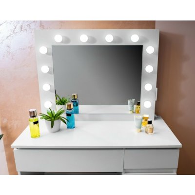 Aga Toaletní stolek se zrcadlem, osvětlením a el.zásuvkou + taburet MRDT09-GW-S Lesklý bílý – Sleviste.cz