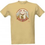 Tričko s potiskem Kočka štěstí Maneki neko pánské písková – Zboží Mobilmania