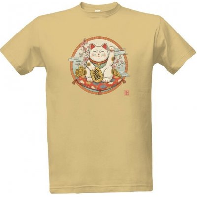 Tričko s potiskem Kočka štěstí Maneki neko pánské písková – Zboží Mobilmania
