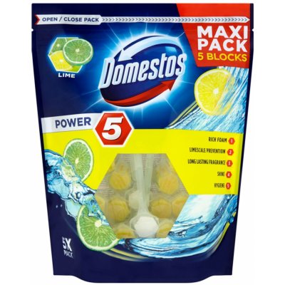 Domestos Power 5 tuhý WC blok Limetka 5 x 55 g – Zbozi.Blesk.cz