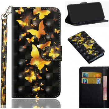 Pouzdro Spot PU kožené peněženkové Samsung Galaxy A21s - zlatí motýli