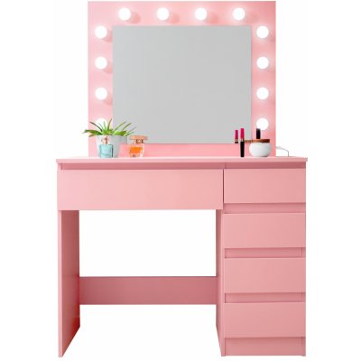 Aga Toaletní stolek se zrcadlem a osvětlením MRDT06-Pink-S Růžový