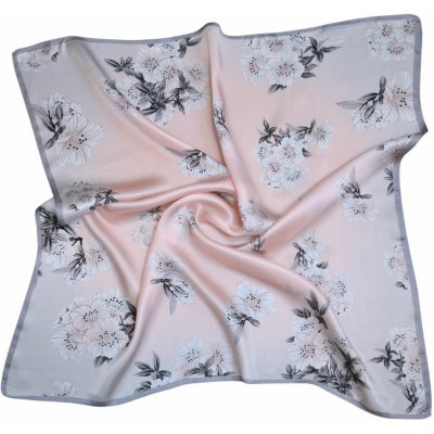 hedvábný šátek šedo-růžový s květy v dárkovém balení – Hledejceny.cz