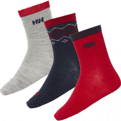 HELLY HANSEN K WOOL SOCK 3PK GREY MELANGE/ NAVY/ RED