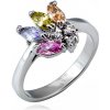 Prsteny Šperky eshop lesklý prsten z kovu vějíř barevných zrnkových zirkonů L9.01