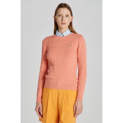 Gant svetr STRETCH COTTON CABLE C-NECK růžová – Zboží Mobilmania