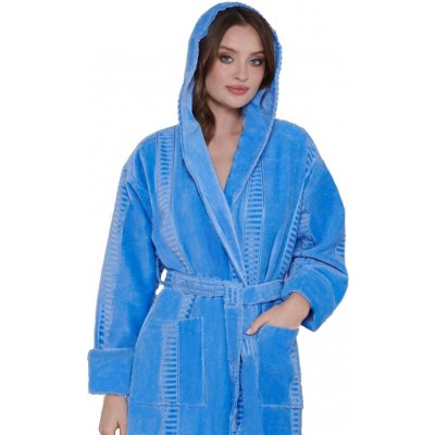 Modrý luxusní dlouhý župan na kojení z extra froté NORSKÉ PRUHY 1Z3033 modrá – Sleviste.cz