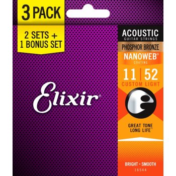 Elixir Nanoweb Phosphor Bronze Custom Light 3-Pack