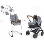 Smoby Set hluboký a sportovní DeLuxe Pastel Maxi Cosi&Quinny Grey 3v1 a židlička autosedačka a houpačka – Zboží Mobilmania