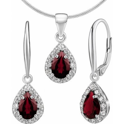 SILVEGO Set stříbrných šperků EUREKA s pravým Granátem náušnice a přívěsek JJJ1393GA – Hledejceny.cz
