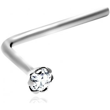 Šperky eshop zahnutý piercing do nosu v bílém zlatě zářivý čirý diamant BT502.30