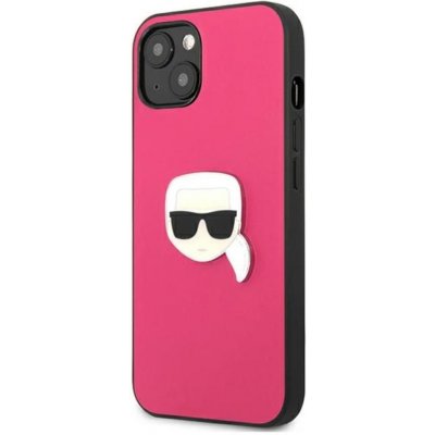 Pouzdro Karl Lagerfeld iPhone 13 mini Leather Ikonik Karl`s Head Metal růžové