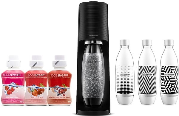 SodaStream Terra Black + Lahev TriPack + MALINA, JAHODA, ZAHRADNÍ OVOCE