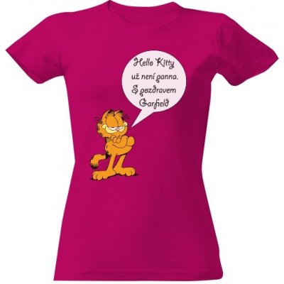 Tričko s potiskem Hallo Kitty pozdrav Garfield Fuchsia – Zboží Mobilmania