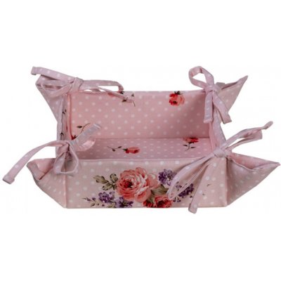 Růžový bavlněný košík na pečivo s růžemi Dotty Rose – 35x35x8 cm – Zbozi.Blesk.cz