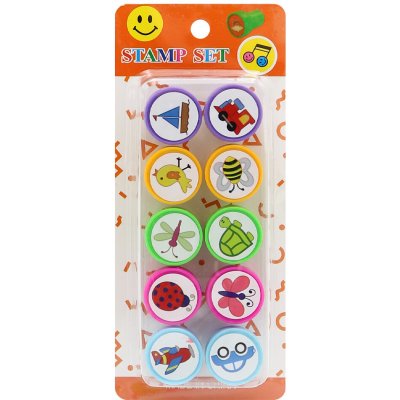 Junior Dětská razítka kulatá, plastová (sada 10 ks) zvířata a dopravní prostředky – Zboží Mobilmania