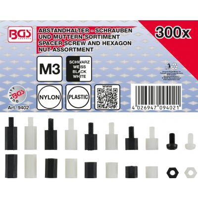 BGS 9402, Sada šroubů pro distanční prvky a šestihranných matic | nylon | 300dílná – Hledejceny.cz