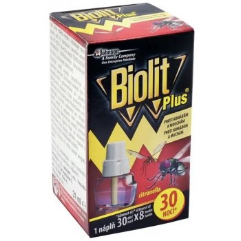 Biolit Plus Náplň do elektrického odpařovače s vůní citronelly proti komárům a mouchám 30 nocí 31 ml