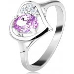 Šperky Eshop - Lesklý prsten ve stříbrné barvě s obrysem srdce, světle fialový oválný zirkon G11.07 - Velikost: 49 – Zboží Mobilmania