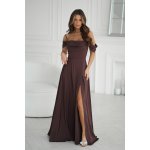 Bicotone společenské šaty spuštěné na ramena hnědé – Zbozi.Blesk.cz