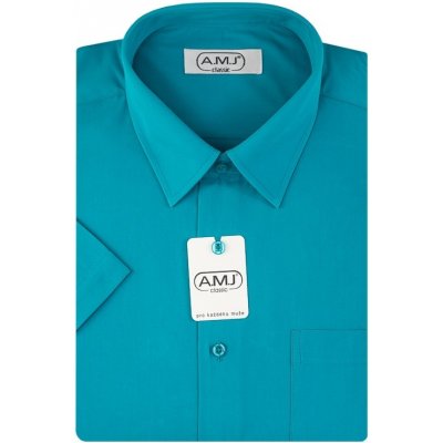 AMJ pánská košile jednobarevná krátký rukáv JK091 petrolejová