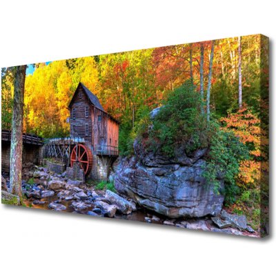 Obraz na plátně Vodní Mlýn Podzimní Les 100x50 cm – Zboží Mobilmania