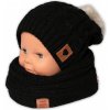 Dětská čepice Baby Nellys Zimní pletená čepice s bambulí + komínek černá