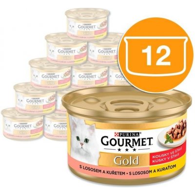 Gourmet Gold kousky ve šťávě s lososem a kuřecím 12 x 85 g – Zboží Mobilmania