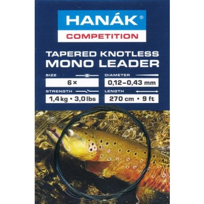 Hanák Competition Monofilní muškařský návazec ujímaný bezuzlový maskovaný 2,7 m 0,12-0,43 mm 1,4 kg – Sleviste.cz