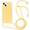 Pouzdro a kryt na mobilní telefon Pouzdro Appleking silikonové se šňůrkou a kapsou na karty iPhone 13 Pro - žluté