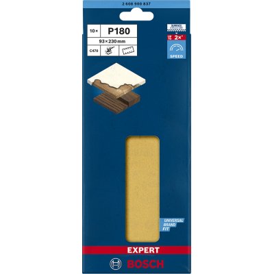 10x Brusný papír pro vibrační brusku na barvu na dřevu a tvrdé dřevo Bosch EXPERT C470 - 93x230mm, zrnitost 180, 8 otvorů (2608900837)