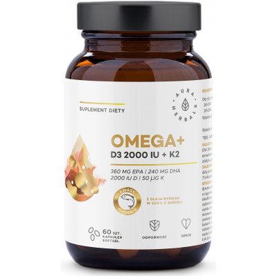 Aura Herbals Omega+ Vitamin D3 2000 IU cholekalcyferol 50 mcg + K2 MK-7 60 softgels – Hledejceny.cz