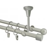 OK-GarnýžeCZ Garnýž kovová dvouřadá 16mm Pullo stříbrná mat 130 cm do stěny / na tunýlek - bez kroužků – Sleviste.cz