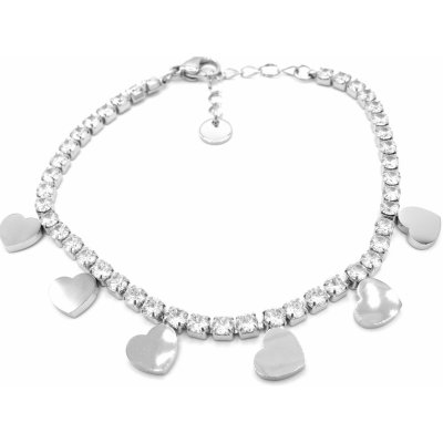 Steel Jewelry náramek s krystalky a srdíčky z chirurgické oceli NR220254